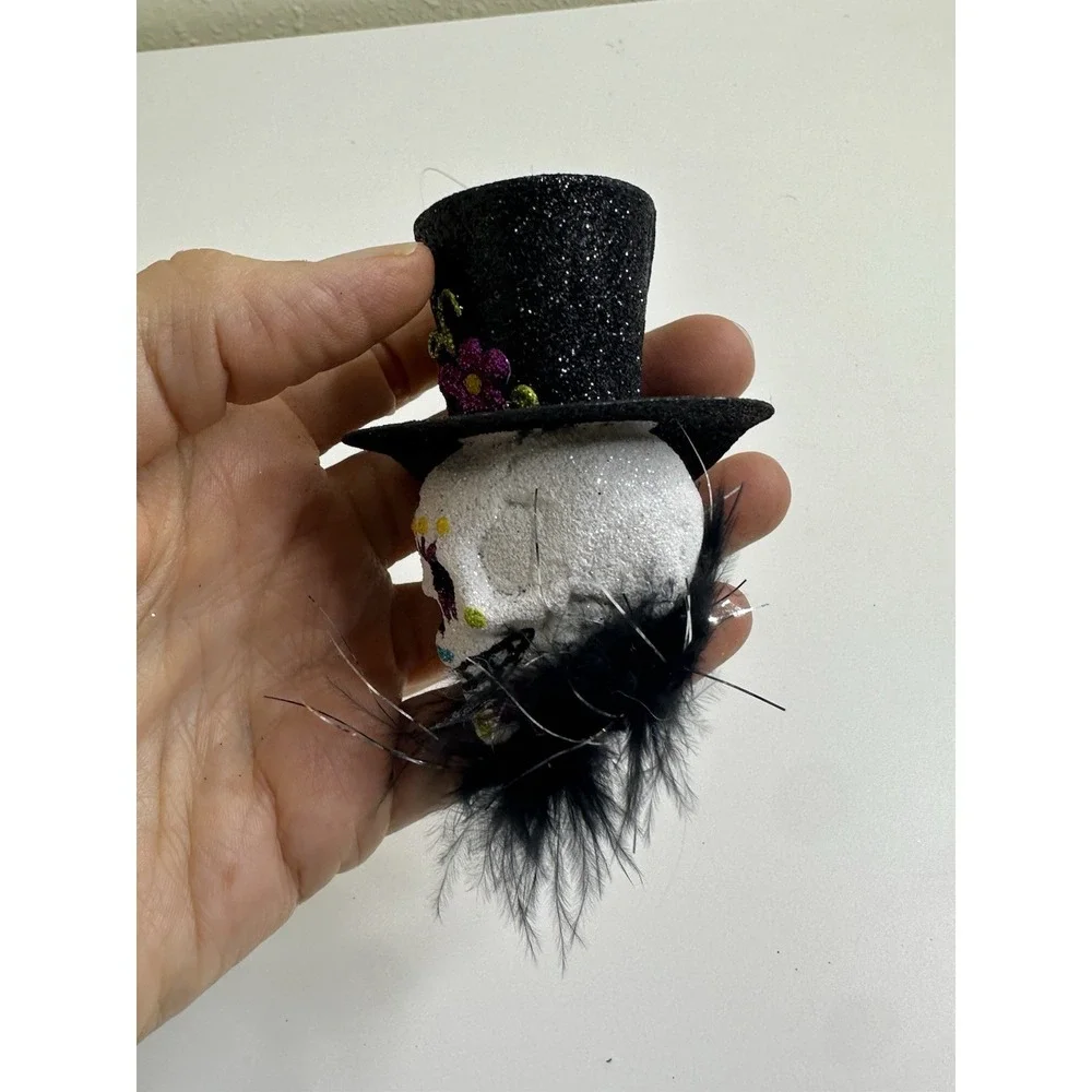 Pier 1 Halloween Ornament Day of Dead Top Hat Witch Hat Glitter Hanging Set 2